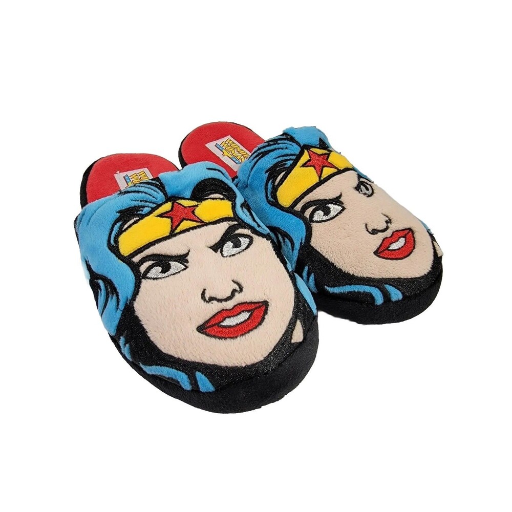 NWOT‎ Bioworld M 7-8 Wonder Woman Plush Soft Slip On Slide Slippers Superhero DC